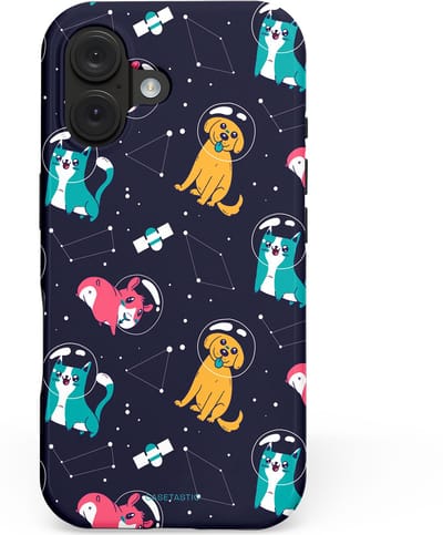 Casetastic hoesje geschikt voor Apple iPhone 16 - MagSafe - Dubbellaagse bescherming - Sterrennacht Dieren - Fashion Case - Donkerblauw