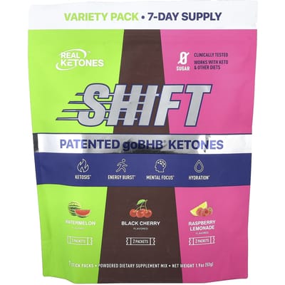Real Ketones, Shift, Variëteitenpakket, Watermeloen, Zwarte Kers, Frambozenlimonade, 7 Stickverpakkingen, 53g (1.9oz)