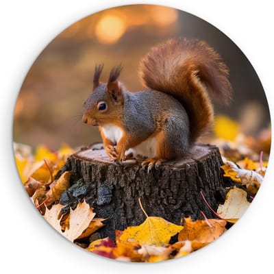 Saammp Muurcirkel Hout - Eekhoorn op boomstam - Natuur - Dieren - Ø 90 - Wandcirkel - Wanddecoratie Cirkel - Muurdecoratie Woonkamer - Slaapkamer decoratie - Rond Schilderij