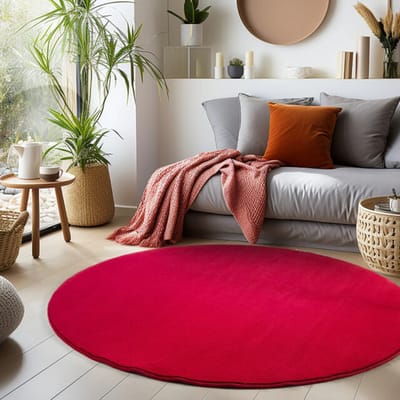 Sky Soft Uni Basic - Rond Vloerkleed - Laagpolig - Effen Kleur - Rood - Woonkamer Tapijt- 160 CM Ø