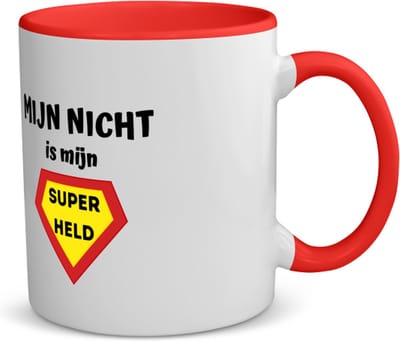 Akyol - mijn nicht is mijn superheld koffiemok - theemok - rood - Nicht - super nicht - verjaardag - cadeautje voor nicht - nicht artikelen - kado - geschenk - 350 ML inhoud