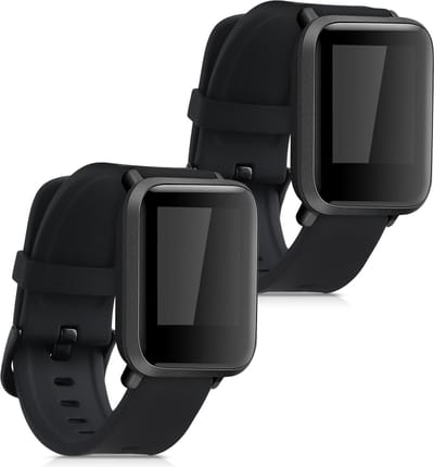 kwmobile 2x horlogebandjes geschikt voor Huami Amazfit Bip S / Bip S Lite bandje - Smartwatch bandjes van TPU - Activity tracker horloge band in zwart / zwart