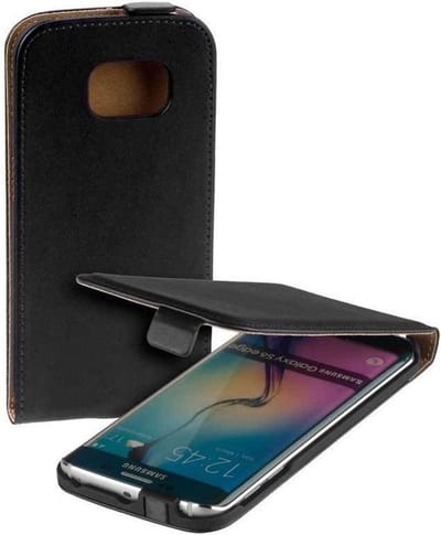 Zwart Eco Lederen Flip Case Cover Hoesje Samsung Galaxy S6 Edge