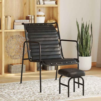 vidaXL - Relaxfauteuil - met - voetenbankje - echt - leer - zwart