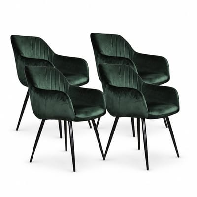 DS4U® - Gaby eetkamerstoel - Set van 4 - Groen - Velvet - Met armleuning