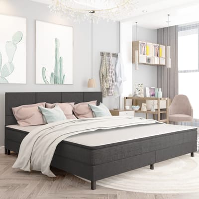 vidaXL - Boxspring - stof - donkergrijs - 200x200 - cm