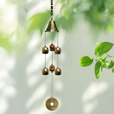 Buiten Creatieve 6 Koperen Bel Metalen Windgong Tuin Hangdecoratie beige