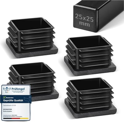 Stoelvoetstoppers Set van 4 - Vierkante Buisstoppers voor Stoelen, Banken en Tafels - 25 x 25 mm