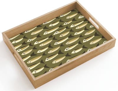 Dienblad hout 40x30 cm - Schootdienblad - Vis - Patroon - Groen - Borrelplank rechthoek - Plateau dienbladen