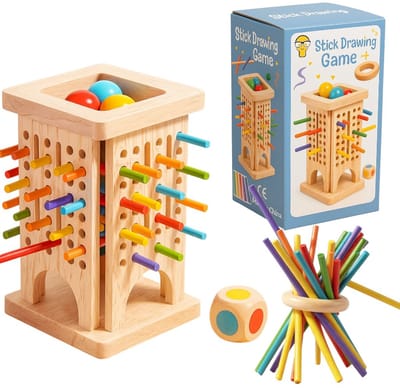 Dutchers® 3-in-1 Houten Stokspel - Stokkenspel – Educatief Speelgoed – STEM Speelgoed - Hout spel - Montessori - Bordspel - Kleurherkenning, Sensorische Training & Denkvaardigheden – Gladde Afwerking – Ideaal Cadeau voor Kinderen