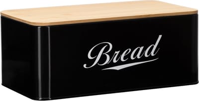 Springos Broodtrommel Voor Op Het Aanrecht - Broodmand - Metaal - Bamboe Deksel - Zwart - 30 X 23 X 13 CM