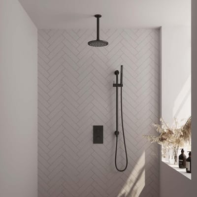 Brauer Black Edition Thermostatische Regendoucheset Inbouw - Hoofddouche 20 cm - 3 Weg - Handdouche Staaf - Doucheslang - Geintegreerde Glijstang - Mat Zwart