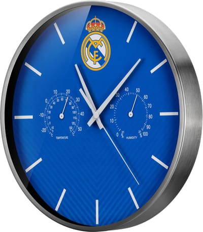 Real Madrid Wanklok - Modern - 25 cm - Blauw - Uur, Temperatuur en Luchtvochtigheid