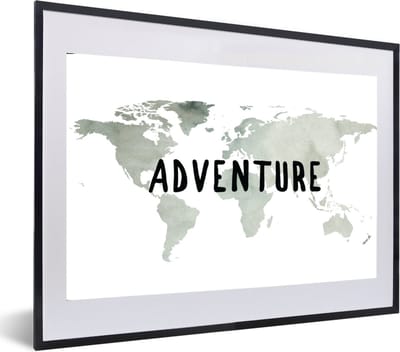 Poster in lijst - Fotolijst 60x40 cm - Posters - Wereldkaart - Waterverf - Quote - Posterlijst zwart - Decoratie - Wanddecoratie woonkamer - Muurdecoratie slaapkamer