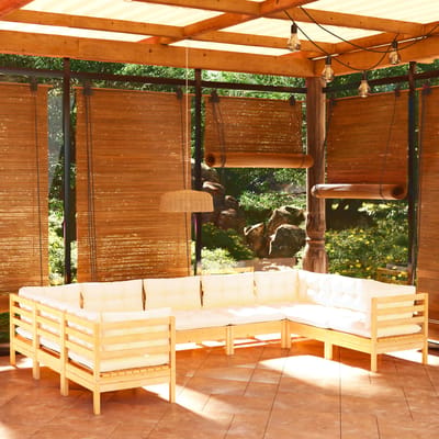 vidaXL - 9-delige - Loungeset - met - crèmekleurige - kussens - grenenhout