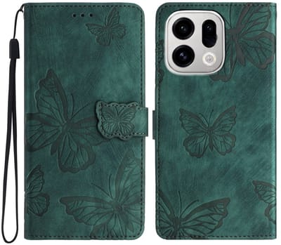 Coverup Hoesje - Geschikt voor OPPO Find X9 Pro Hoesje - Coverup Vlinders Book Case - Groen