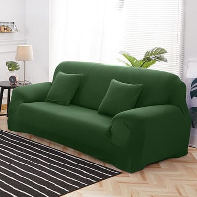 Levivel Waterdichte Stretch Bankhoes Effen Elastische Bankhoezen Hoekbank Cover Stoelbeschermer Voor Woonkamer 1/2/3/4 zits 2 Seater(145-185cm) donkergroene kleur