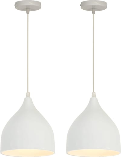 2 Stuks Hanglamp Modern Slaapkamer Plafondverlichting E27 Kroonluchter voor Keuken Eetkamer Cafe Wit