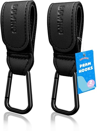 Dailygoods- Kinderwagenhaak 2 Stuks - Versterkte Roestvrijstalen Haken - Universele Tassenhanger - Luiertassenhaak - Tot 20 kg Belastbaar - Verstelbare Klittenbandriemen - Tassenhaak