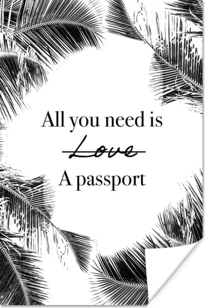 Poster Spreuken - Quotes - All you need is a passport - 120x180 cm XXL