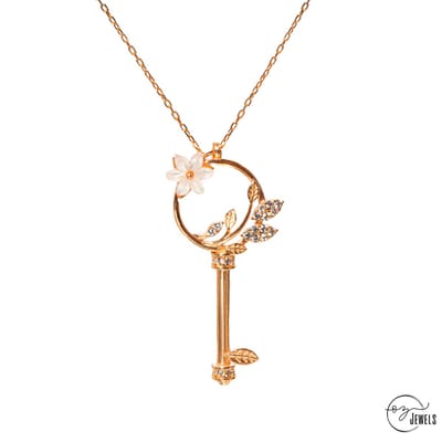 OZ Jewels – Sleutel van Magnolia Ketting – Roségoud – Zirkonia – Dames