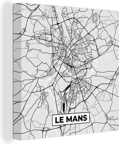 Canvas Schilderij Plattegrond - Le Mans - Stadskaart - Kaart - Frankrijk - 20x20 cm - Wanddecoratie