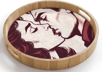 Dienblad rond 40x40 cm - Schootdienblad hout - Kussen - Personen - Retro - Bordeaux - Borrelplank rechthoek - Plateau houten dienbladen