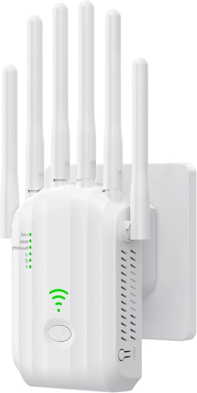 Wifi Versterker - Signaal Booster - Dekking Uitbreiden - 6 Antennes 1700m² - 2 LAN Poorten - Wit