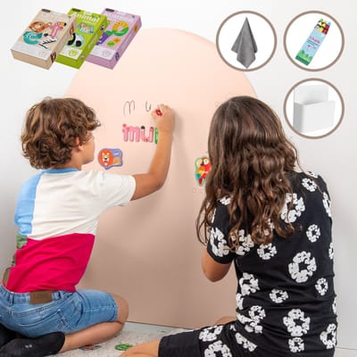 Elissio® Magneticoo Magnetische Muursticker 100x80 cm - Magneetsticker met krijtbordfunctie - Zalmroze - Magneetbord voor Kinderkamer - Boogvorm - Inclusief Magnetische accessoires