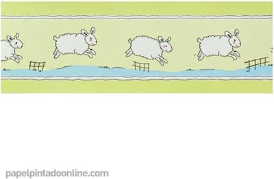 Behangrand schapen -Four Friends - Kinderbehang - Groen - Behangpapier - Behang Babykamer - Schaapjes - 0.13 x 5M.