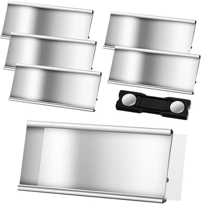 Dailygoods- Naambordjes 5 Stuks - Aluminium - Sterke Dubbele Magneet - Professionele Papiergleuf - Zilver - Afmeting 72 x 35 mm - Naamplaatjes