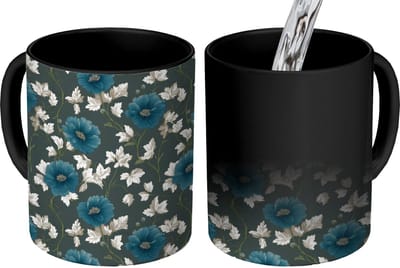 Magische Mok - Foto op Warmte Mokken - Koffiemok - Botanisch - Bloemen - Blauw - Magic Mok - Beker - 350 ML - Theemok
