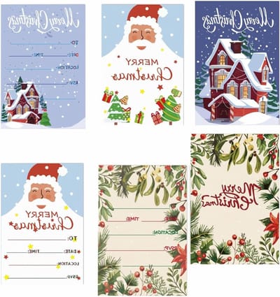 Kerst uitnodigingskaarten, 30 stuks, 3 verschillende ontwerpen, feestelijke uitnodigingen voor kinderen, perfect voor kerstfeest en verjaardagen