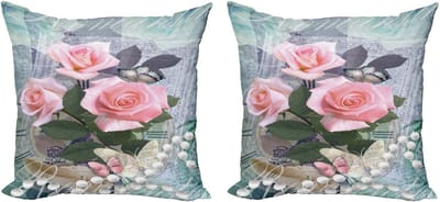 ABAKUHAUS Decoratieve kussenhoezen met bloemenprint, 2 stuks, Vintage Rose Romance, 40x40 cm, Grijsroze