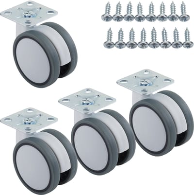 SOTECH set van 4 meubelwielen Hamm Ø 63 mm hoogte 74,5 mm, wit/grijs, 35 kg draagvermogen, schroefplaat 47 x 47 mm, zonder rem, transportwiel