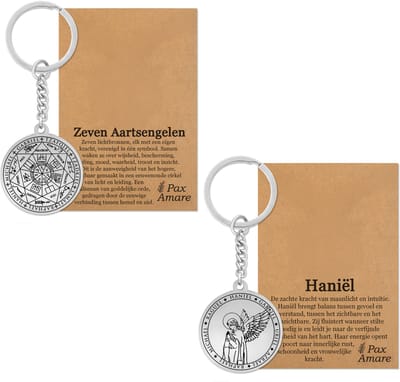 Aartsengel Haniël Sleutelhanger Bundel - Zilverkleurig - Set van 2 Beschermengel Sleutelhangers - Spiritueel Medaillon - Pax Amare