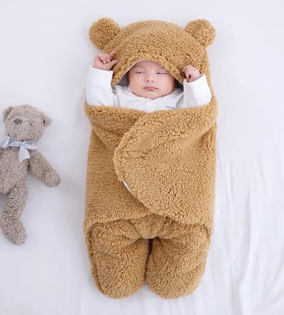 Fleece wikkeldeken bruin - Babyslaapzak - wikkeldoek baby - inbakerdoek baby - teddy inbakerdoek - teddy wikkeldeken - winter slaapzak - winter voetenzak - baby fleece winterpak