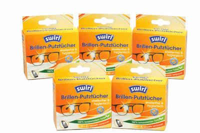Swirl Brillenreinigingsdoekjes – Voordeelverpakking - 5 pakken van 30 stuks - Streeploos & Hygiënisch – 100% Composteerbaar