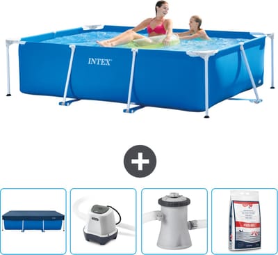 Intex Rechthoekig Frame Zwembad - 220 x 150 x 60 cm - Blauw - Inclusief Afdekzeil - Zoutwatersysteem - Zwembadfilterpomp - Zwembadzout