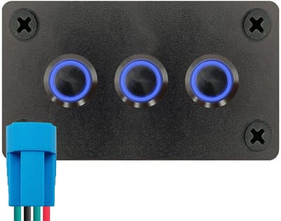 ProRide Metalen Drukschakelaars ON-OFF 220V - 12mm - Drievoudig inbouwpaneel - IP67 - LED indicatie Blauw