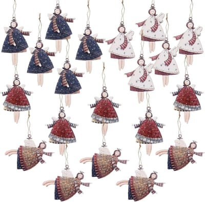 40 Stuks Kleine Houten Engel Kerstversieringen, Decoratieve Engel Hangers voor de Kerstboom, Schattige Beschermengel Ornamenten met Touw voor Kerstdecoratie