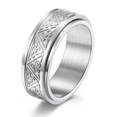 Anxiety Ring - (Keltisch) - Stress Ring - Fidget Ring - Fidget Toys - Draaibare Ring - Spinning Ring - Zilverkleurig RVS - (17.50 mm / maat 55)