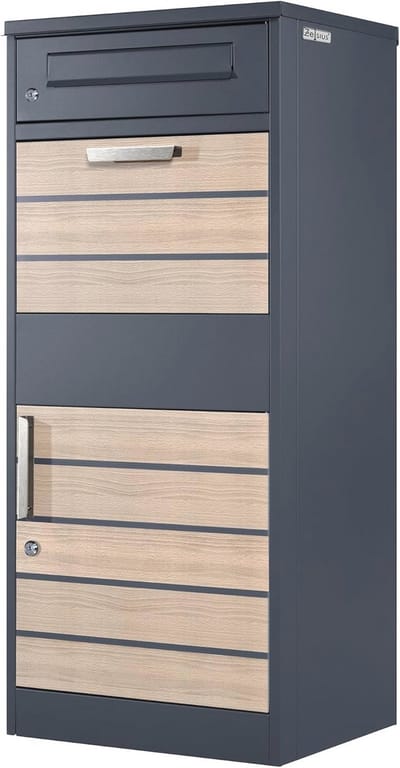 Stijlvolle Brief- en Pakkettenbrievenbus met Inspringend Pakketcompartiment - Poedercoated Staal en Houtlook