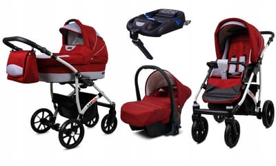 BabyLux® Kinderwagen 4in1 – LARGO - CHILI SILVER SILVER FRAME - Opklapbare Wandelwagen incl. Reiswieg, Multifunctionele Buggy Sportstoel, Autostoel, ISOFIX basisstation - Combi-kinderwagen met Luiertas, Regenhoes, Klamboe