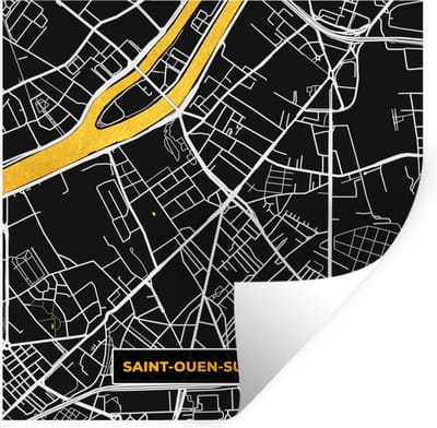Muurstickers - Sticker Folie - Saint-Ouen-sur-Seine - Stadkaart - Plattegrond - Kaart - Frankrijk - 100x100 cm - Plakfolie - Muurstickers Kinderkamer - Zelfklevend Behang XXL - Zelfklevend behangpapier - Stickerfolie
