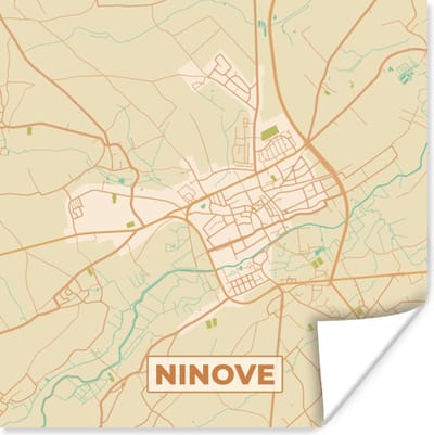 Poster Ninove - Kaart - België - Stadskaart - Plattegrond - 100x100 cm XXL