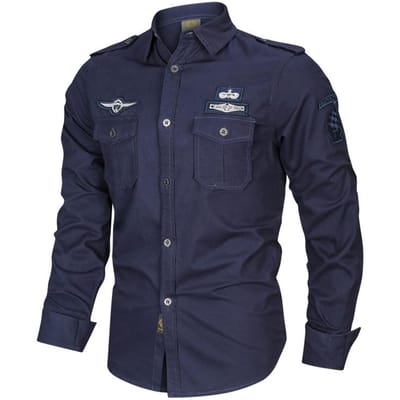 Nieuwe Stijl Militaire Fans Casual Single-breasted Tactisch Shirt Shirt met Lange Mouwen Werkstijl Training Heren Shirt M black
