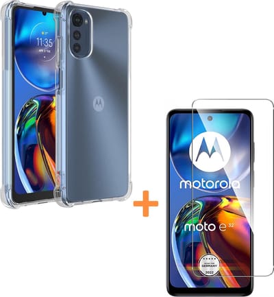 Anti-Shock transparant hoesje silicone met 2 Pack Tempered glas Screen Protector Geschikt voor: Motorola Moto E32s / Moto E32