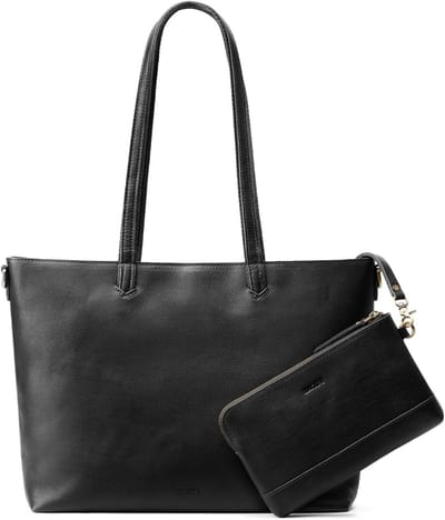 Dames Leren Tote Schoudertas en Crossbody Bag - Grote Handtas met Laptop Sleeve en Portemonnee Set
