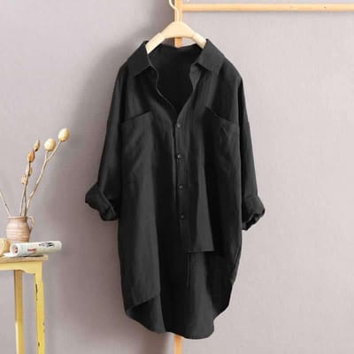 Dames Losse Grote Maat Middellange Linnen Top Katoen Linnen Lange Mouw Shirt M gray